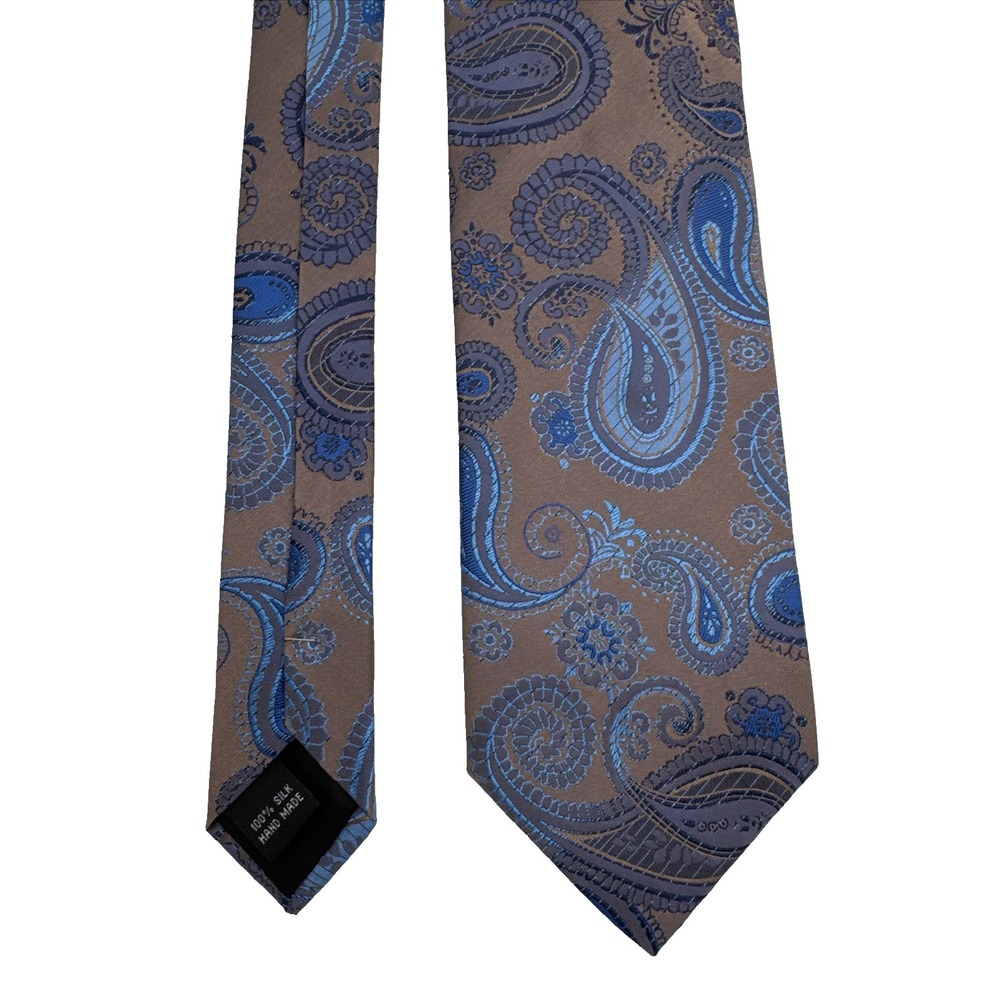 Venturi Uomo Handmade 100% Silk Luxury Blue/Copper Paisley Mens Tie new standard